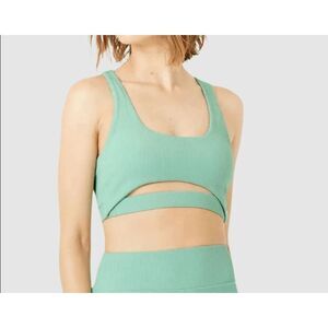 New Gigi C Andrea Rib Knit Cutout Sports Bra Crop Top L Sage